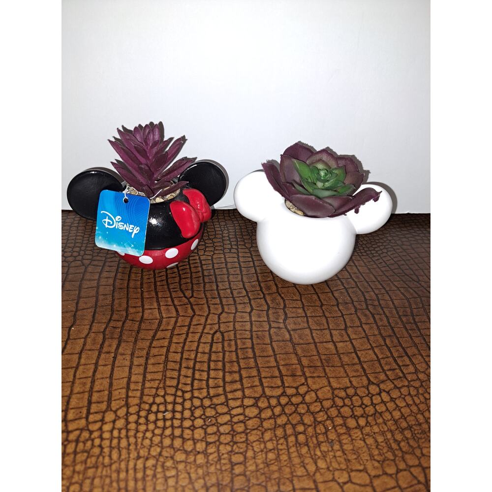 Disney Minnie & Mickey Faux Succulent Terrarium New w/ Tags 4” X 4” Ceramic